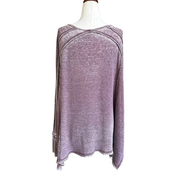 Free People Maroon Waffle Distressed Oversize V-neck Shirt Women's Size XS 62-13 - Picture 2 of 6